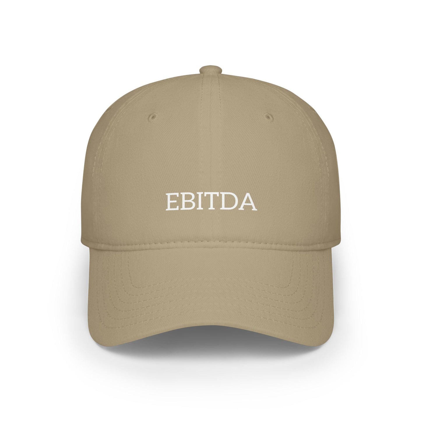 Khaki ebitda hat with white text