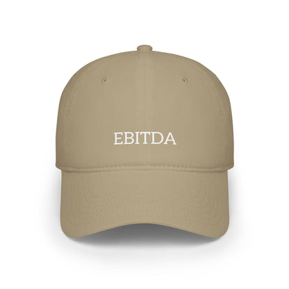 Khaki ebitda hat with white text