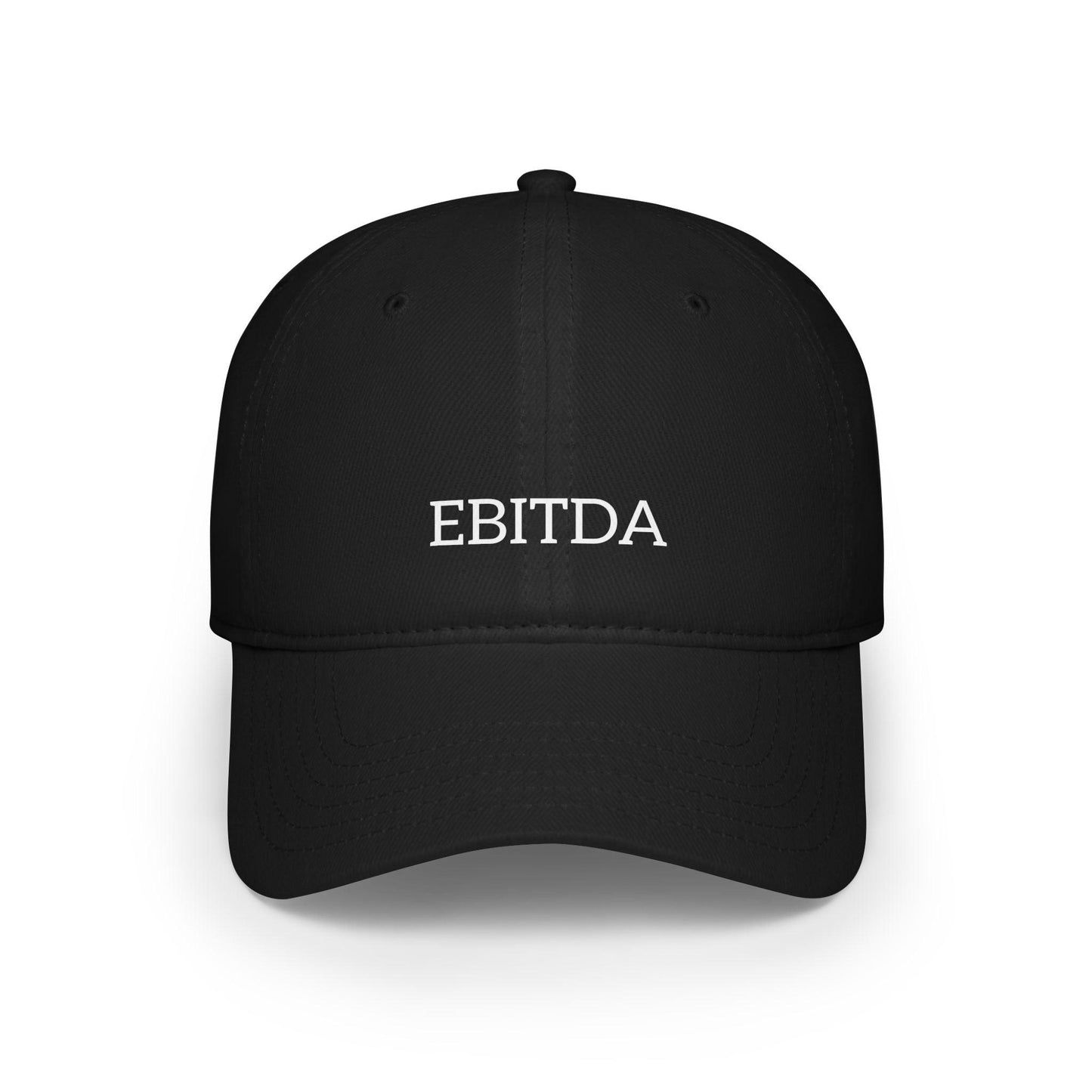 Black ebitda hat with white text