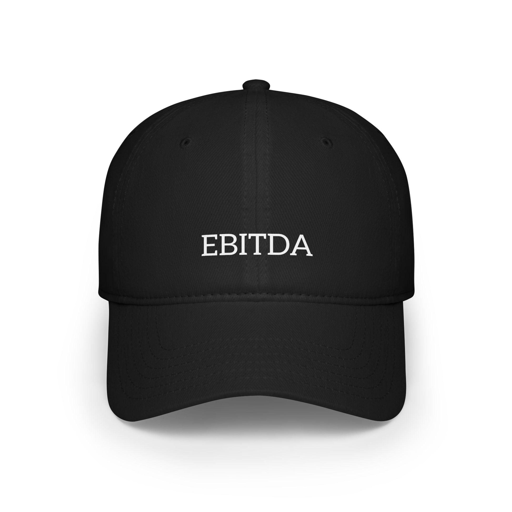 Black ebitda hat with white text